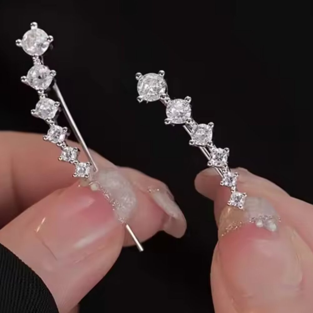 925 Sterling Silver Diamond Crawler Earrings - Picture 4 of 4